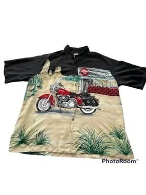 Harley Davidson Mens 2XL Motorcycle Desert Graphic Novelty Short Sleeve Shirt